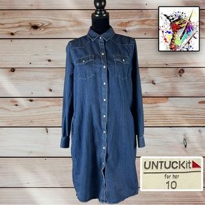 Untuckit Kate Denim Shirt Dress Pearl Snap Pockets Long Sleeve Western F84